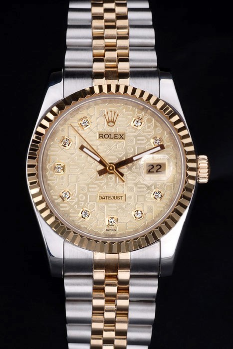 Rolex Datejust Swiss Movement Quality Replica Watches gentlemen Silver Watch Gold Dial 45mm