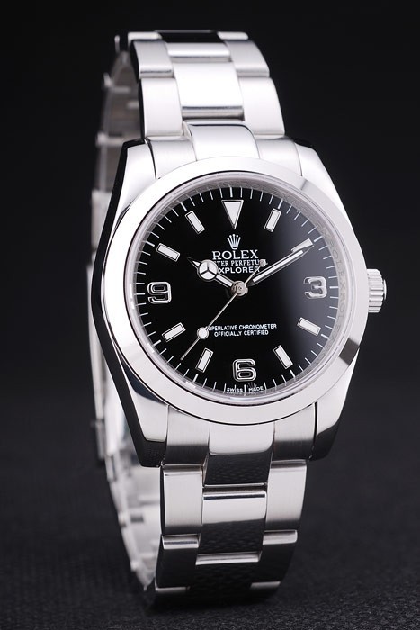 Rolex Swiss Explorer Swiss Movement Silver Watch Black Dial 40mm