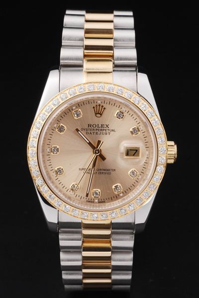 Rolex Datejust Swiss Movement Replica gentlemen Gold and Silver Watches Gold Dial 44mm