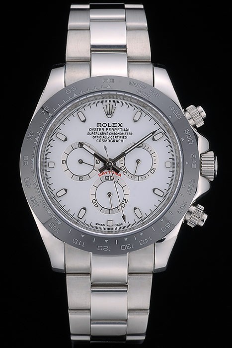 Rolex Daytona Swiss Movement Black Ceramic Tachymeter Stainless Steep Strap White Dial 50mm