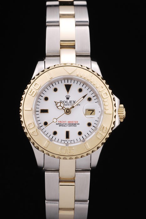Rolex Yacht Master Swiss Movement Gold Tachymeter Two-color  Ladies Watch  White Dial 34mm