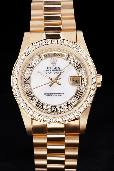 Rolex Day-Date Swiss Movement Quality Replica gentlemen Watches Automatic Gold watch Diamond Dial 44mm