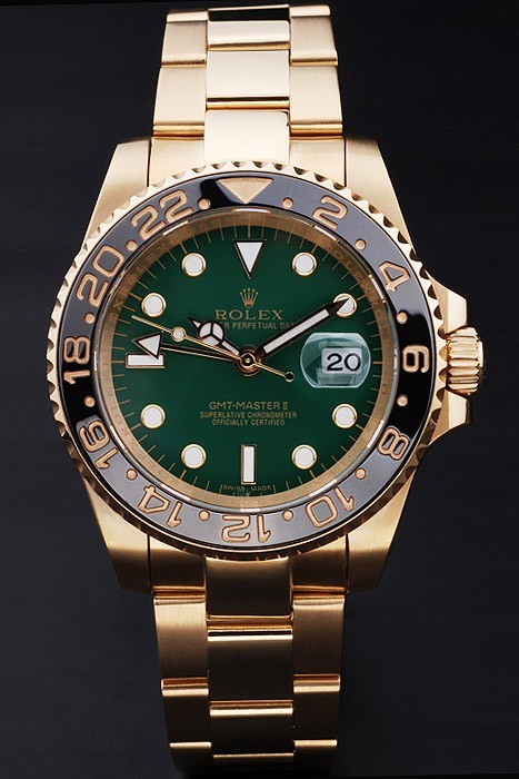 Rolex Gmt-Master Swiss Movement Gold Watch Green Dial 47mm