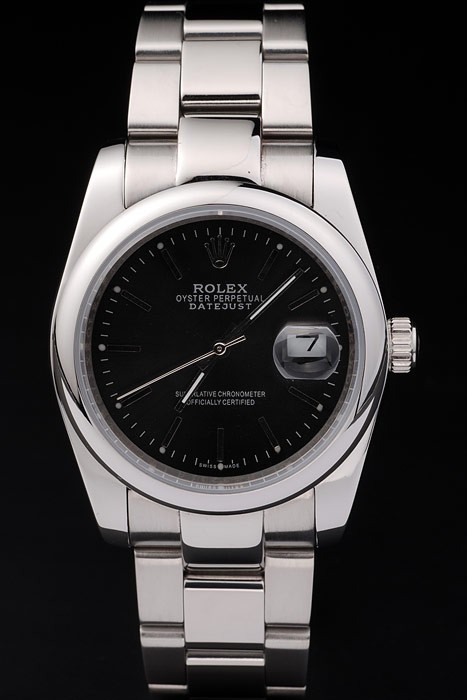 Rolex Datejust Swiss Movement Replica Watches Silver Watch Black Dial 45mm