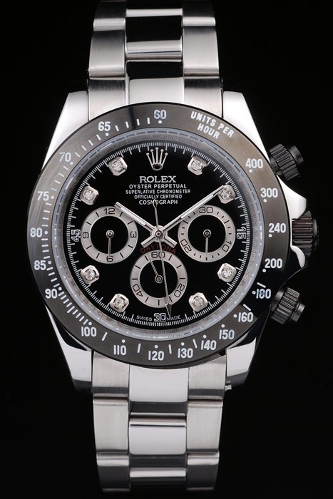 Rolex Daytona Swiss Movement Stainless Steel Black Enameled Black Dial 48mm