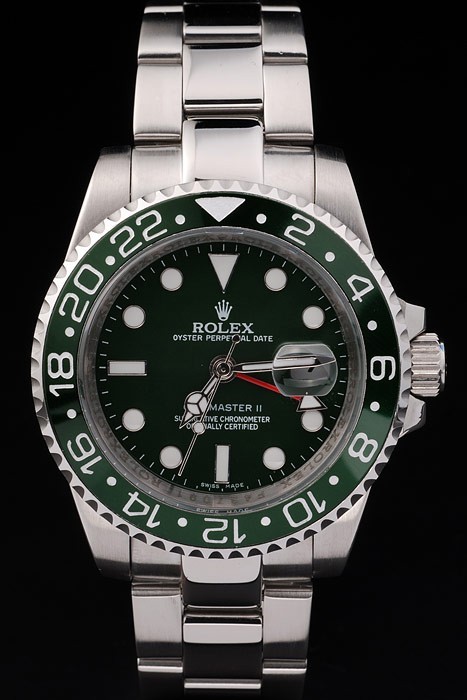 Rolex GMT Master II Swiss Mechanism Swiss Movement Monochrome Silver Watch Dark Green Dial 46mm