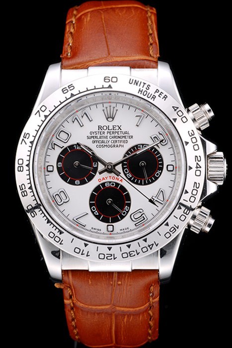 Rolex Daytona Swiss Movement Stainless Steel Case White Dial Brown Leather Strap  48mm