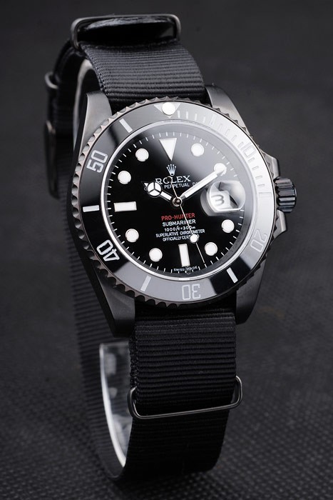 Rolex Swiss movement Submariner Pro-Hunter Black Fabric Strap Black Dial