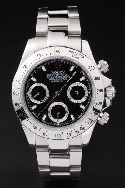 Rolex Daytona Swiss Movement Mechanism Silver Watch Black Dial 46mm