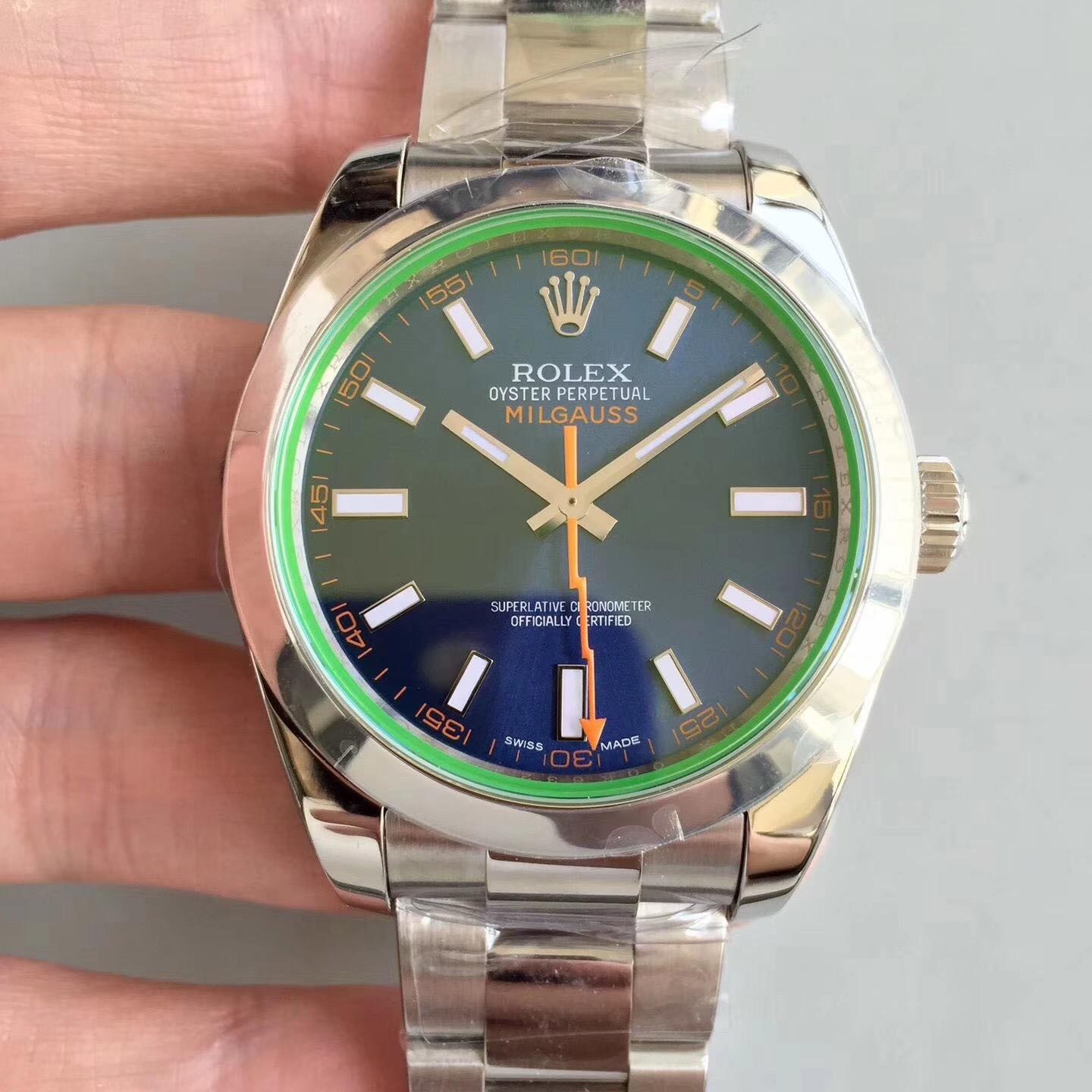 Replica Swiss Rolex Milgauss Automatic Blue Dial Stainless Steel Men's Watch 116400GV High End 