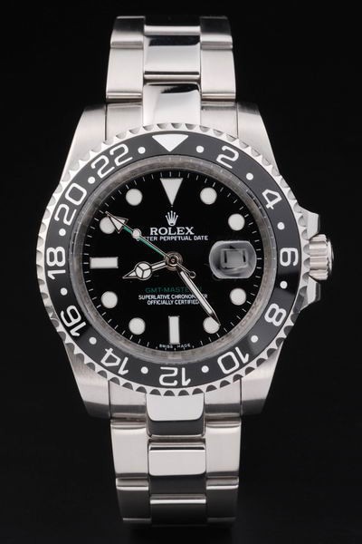 Rolex GMT Master ii Swiss Movement Mechanism Silver Watch Black Dial 48mm