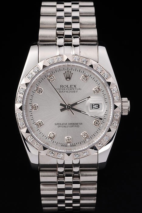 Rolex Datejust Swiss Movement Replica Watches Sliver Watch Silver Dial 44mm Diamond Bezel