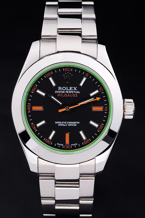 Rolex Milgaus Swiss Movement Monochrome Watch Black Dial 48mm