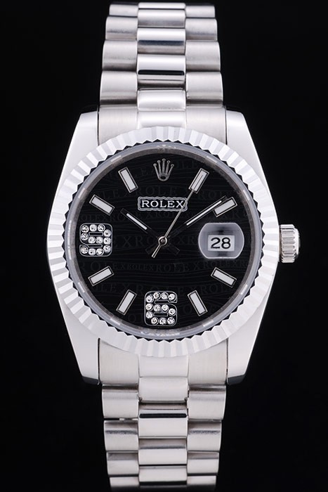 Rolex  Swiss Movement Monochrome Watch Black Dial 44mm