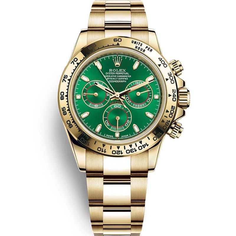 High End Swiss Rolex Cosmograph Daytona Green Dial 18k Yellow Gold Replica Men's Oyster Watch 