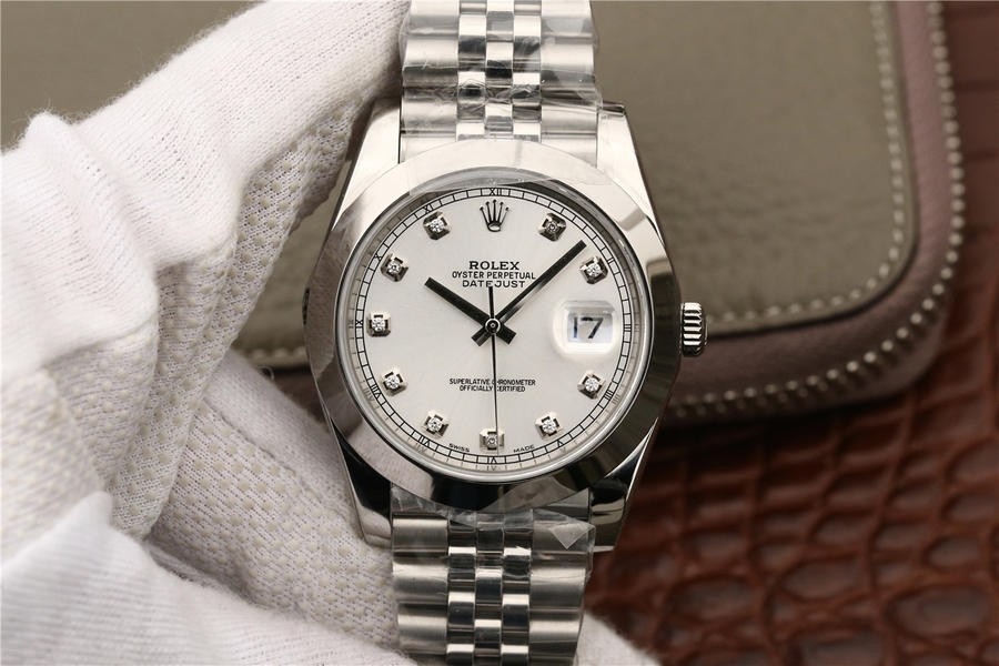  High End Swiss Rolex Datejust 41 Diamond White Dial Automatic Replica Men's Watch 126300 