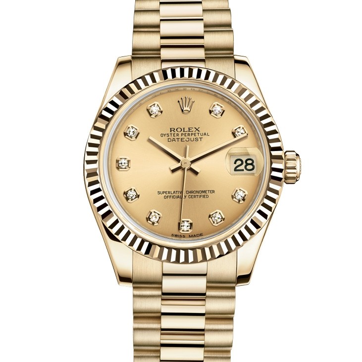Replica Swiss Rolex Lady-Datejust 31 Champagne Diamond Dial President Automatic Ladies Watch 178278