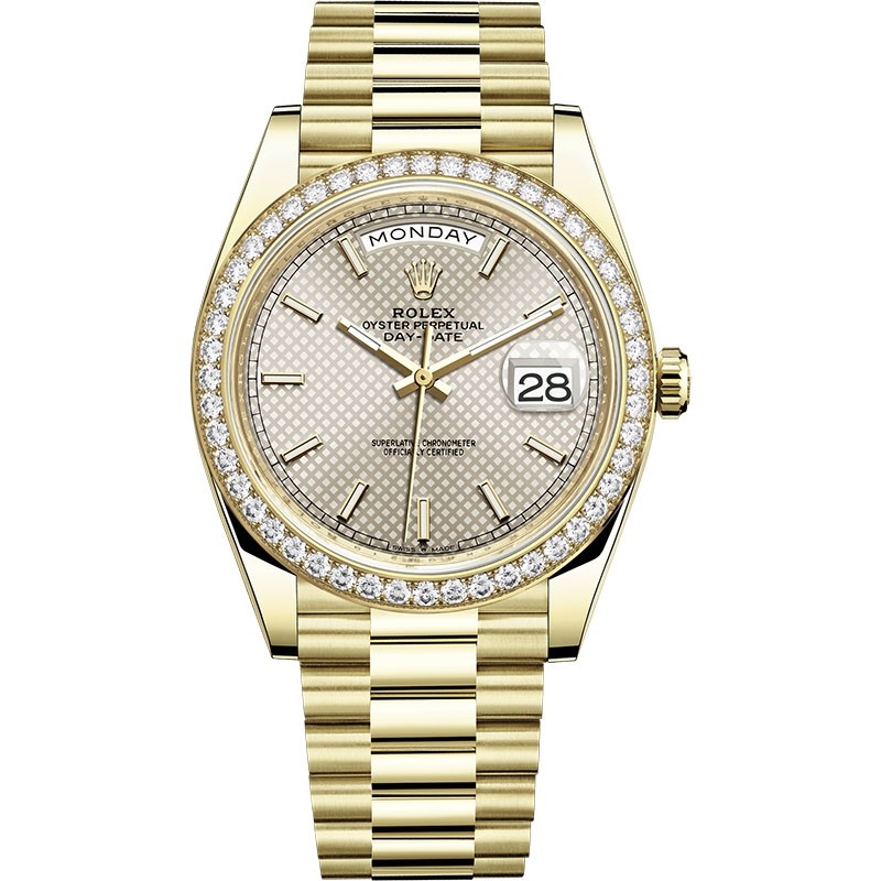 Replica Swiss Rolex Day Date 40 Automatic Silver Dial 18k Yellow Gold Men's Watch High End