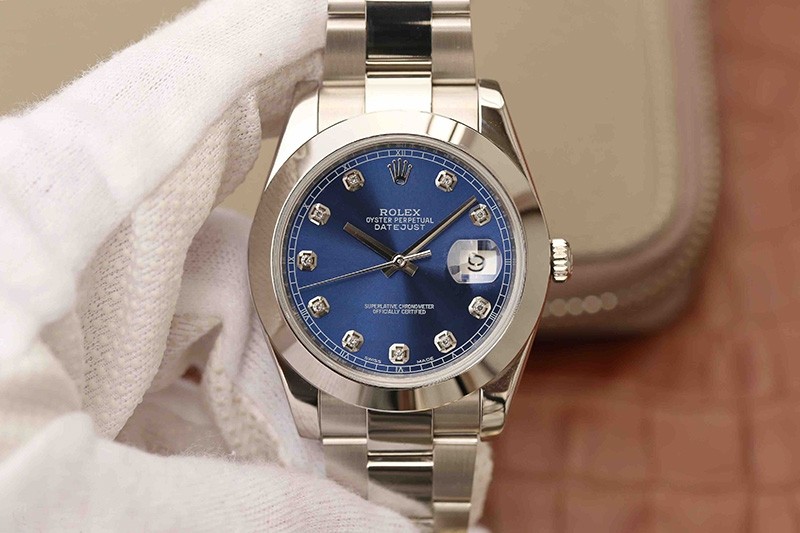  Swiss Rolex Oyster Perpetual Datejust 41 Diamond Blue Dial Automatic Replica Men's Watch 126300 High End