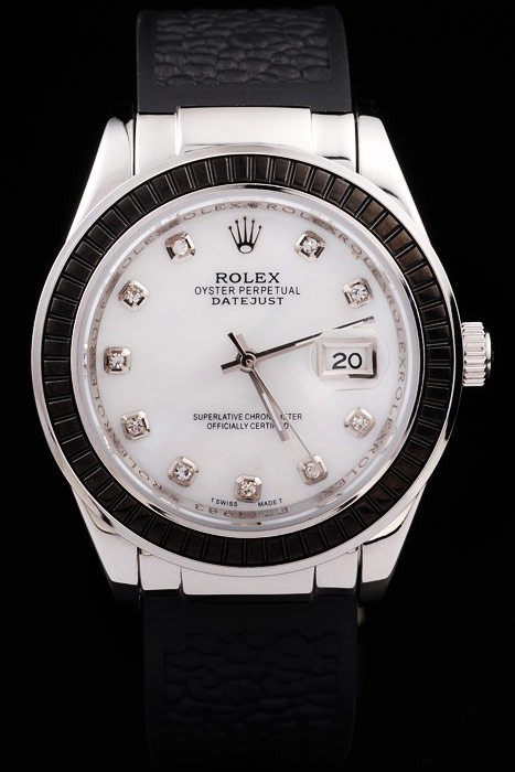 Rolex Datejust Swiss Movement Quality Replica Watches Black Leather strap Watch White Dial 47mm Black Bezel