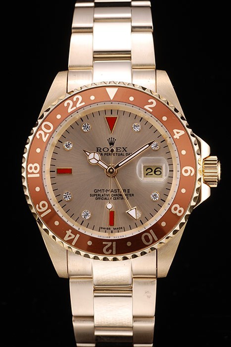Rolex GMT Master II Swiss Movement Gold Colored Ceramic Bezel Gold Dial Tachymeter 48mm
