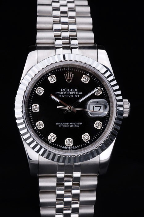 Rolex Datejust Swiss Movement Quality Replica Watches Silver Watch Black Dial 45mm