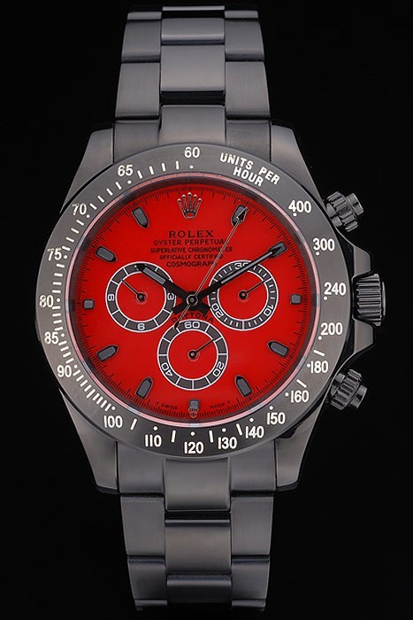 Rolex Daytona Swiss Movement Black Ion Plated Tachymeter Black Stainless Steel Strap Red Dial 50mm
