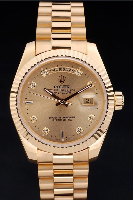 Rolex Day-Date Swiss Movement Quality Replica Watches Automatic  Gold Watch Gold Dial 48mm