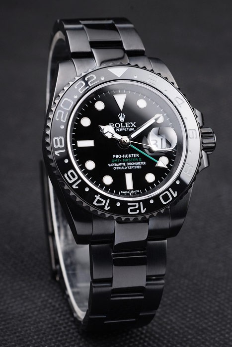 Rolex Swiss GMT Master II Pro-Hunter Swiss Movement Black Steel Strap Black Dial 48mm