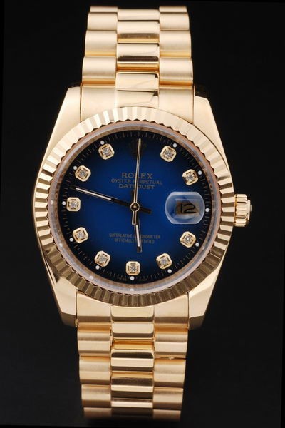 Rolex Datejust Swiss Movement Replica Watches Gold Watch Blue Dial 44mm