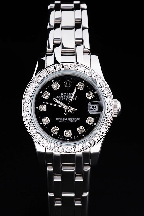Rolex Datejust Swiss Movement Quality Replica Watches Silver Watch Black Dial 33mm