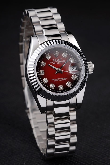 Rolex Datejust Swiss Movement Quality Replica Watches Silver Watch Red Dial 35mm