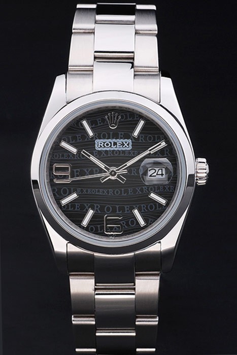 Rolex Perpetual Swiss Movement Silver Watch Black Dial 45mm