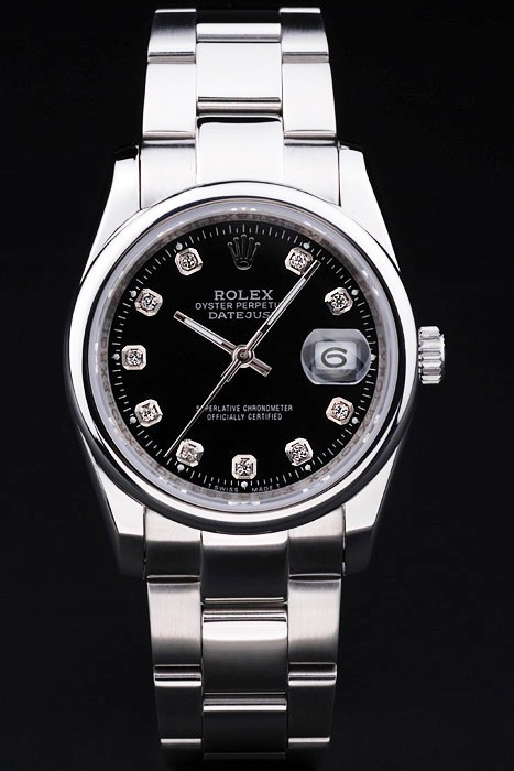 Rolex Datejust Swiss Movement Quality Replica Watches Silver Watch Black Dial 45mm