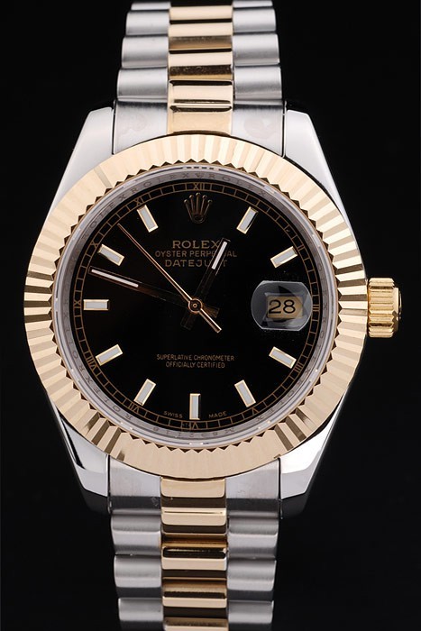 Rolex Datejust Swiss Movement Quality Replica Watches Silver Gold Watch Black Dial 47mm