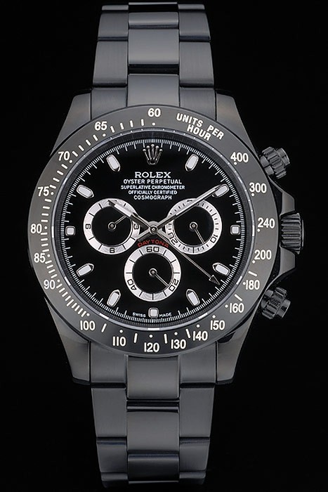 Rolex Daytona Swiss Movement Black Ion Plated Tachymeter Black Stainless Steel Strap Black Dial 50mm