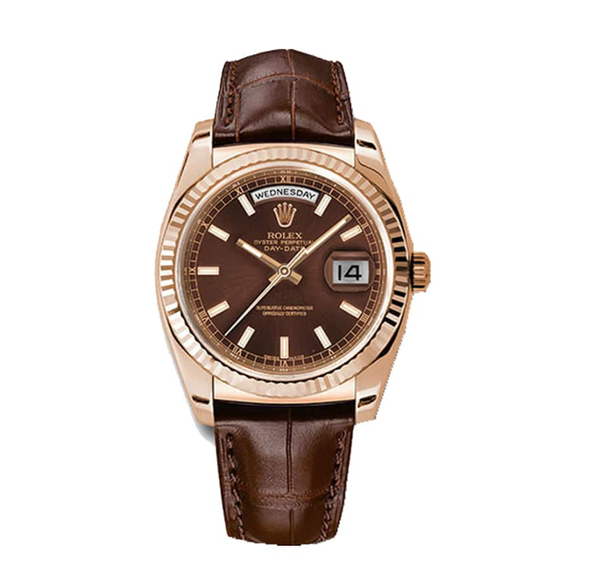 Replica Swiss Rolex Day-Date 36 President Automatic Chocolate Diamond Dial Leather Men's Watch