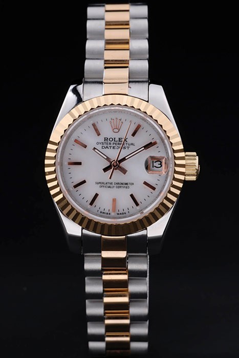 Rolex Datejust Swiss Movement Quality Replica Watches  Gold Silver Watch White Dial 34mm