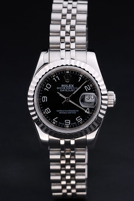 Rolex Datejust Swiss Movement Quality Replica Watches Silver Watch Black Dial 34mm