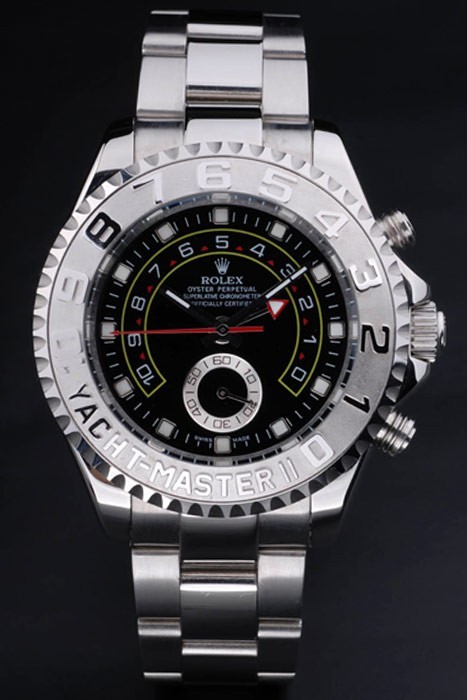 Rolex Yacht-Master Swiss Movement Monochrome Silver Watch Black Dial 48mm