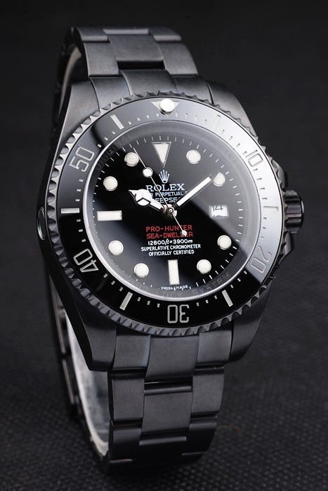 Rolex Swiss Movement Monochrome Watch DeepSea Jacques Piccard Limited Black Dial 52mm