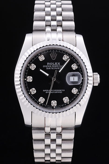 Rolex Swiss Movement Monochrome Watch Black Dial 44mm