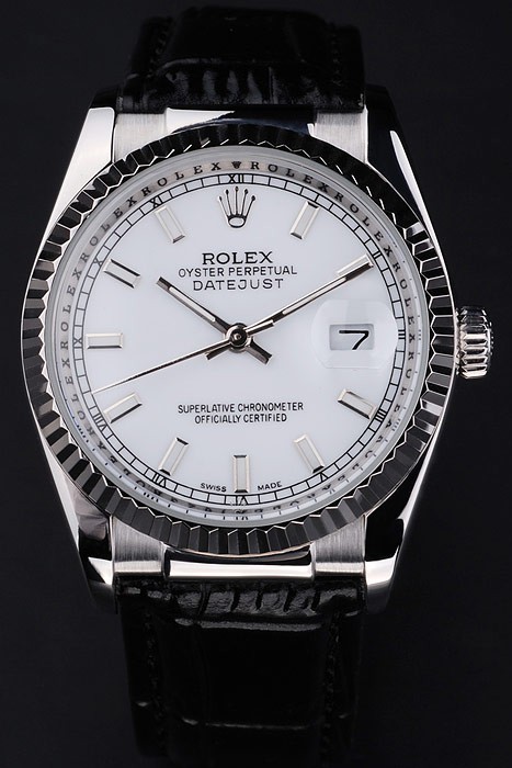 Rolex Datejust Swiss MovementQuality Replica Watches Black Leather strap Watch White Dial 45mm