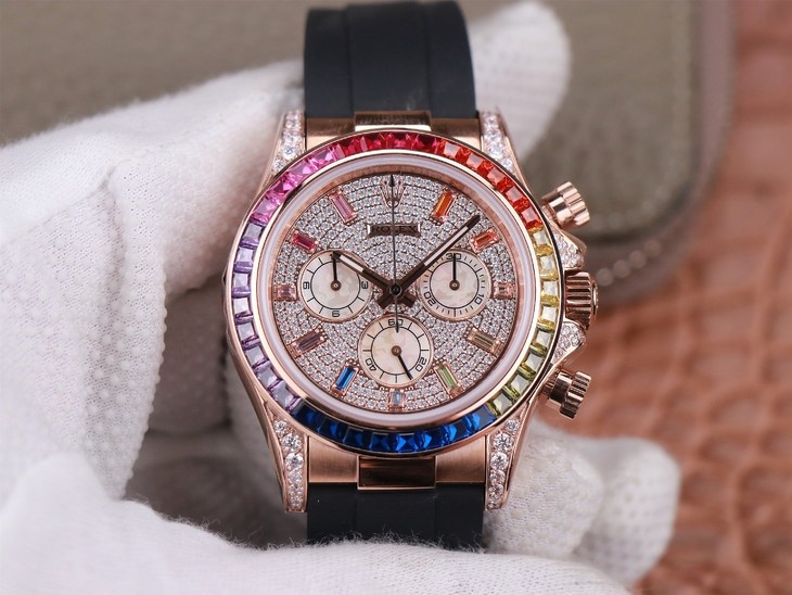 High End Replica Swiss Rolex Daytona Pave Diamond Everose Gold  Men's Watch 116595RBOW 