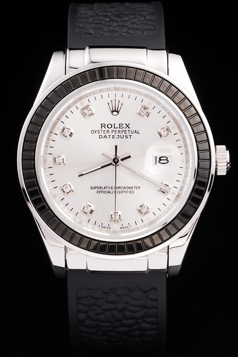 Rolex Datejust Swiss Movement Quality Replica Watches Black Leather strap Watch White Dial 47mm