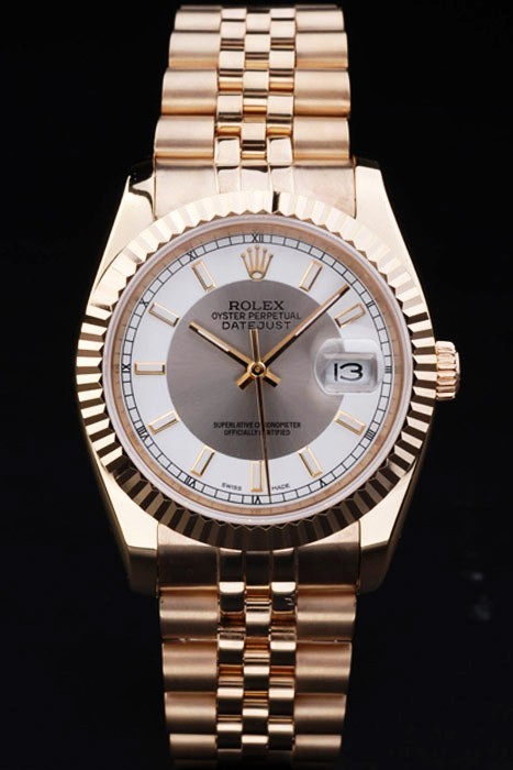 Rolex Datejust Swiss Movement Quality Replica Watches Gold Watch White Grey Dial 45mm