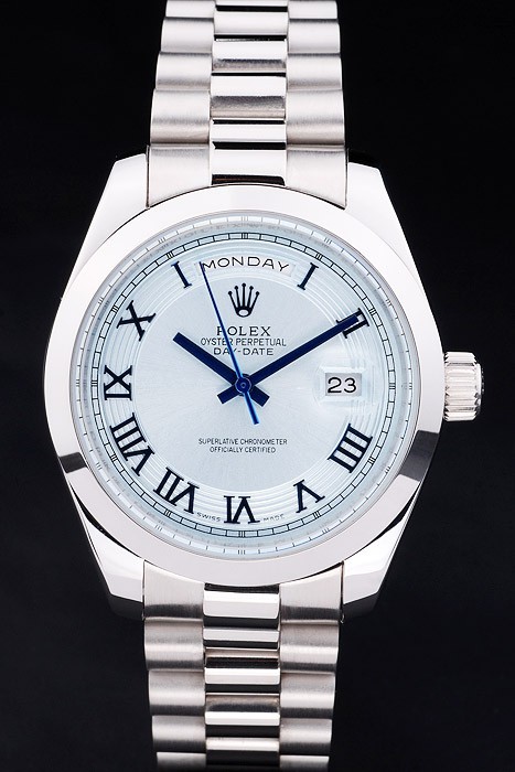Rolex Day-Date Swiss Movement Quality Replica Watches Automatic Watch White Dial 48mm Blue Hour hand