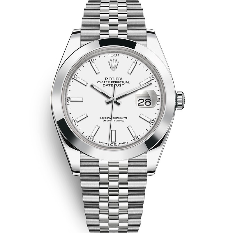 High End Swiss Rolex Oyster Perpetual Datejust 41 White Dial Automatic Replica Men's Watch 126300