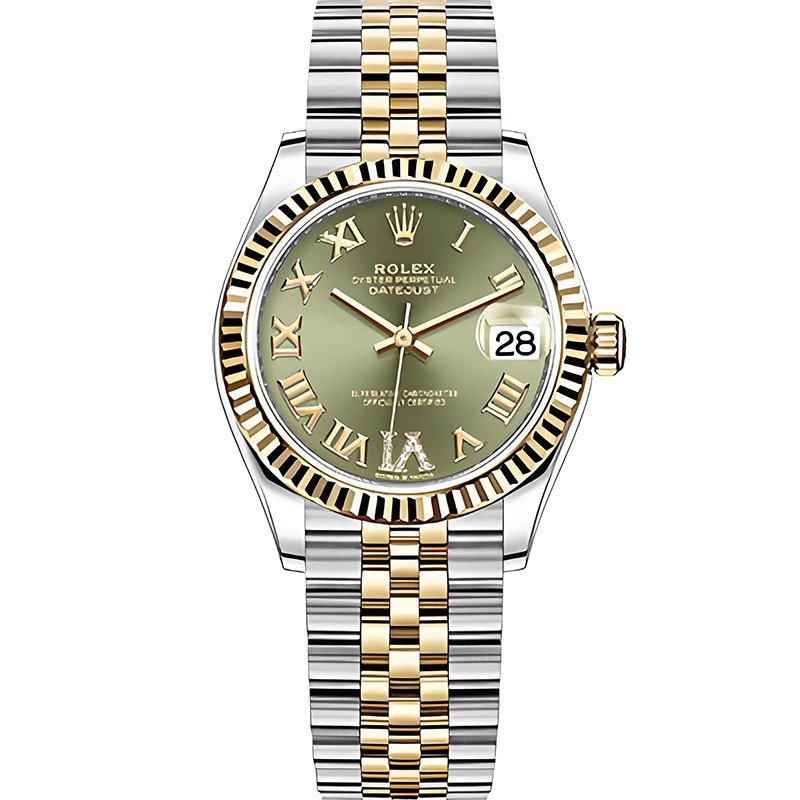 High End Replica Swiss Rolex Lady-Datejust 31 Olive Green Diamond Dial Ladies Automatic Jubilee Watch 278273