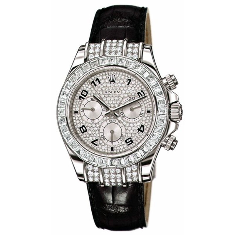 Replica Swiss Rolex Daytona Pave Diamond Automatic 18k White Gold Men's Watch 116598 High End
